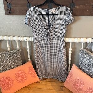 Xhilaration Navy & White Gingham Tie-Front Mini Dress